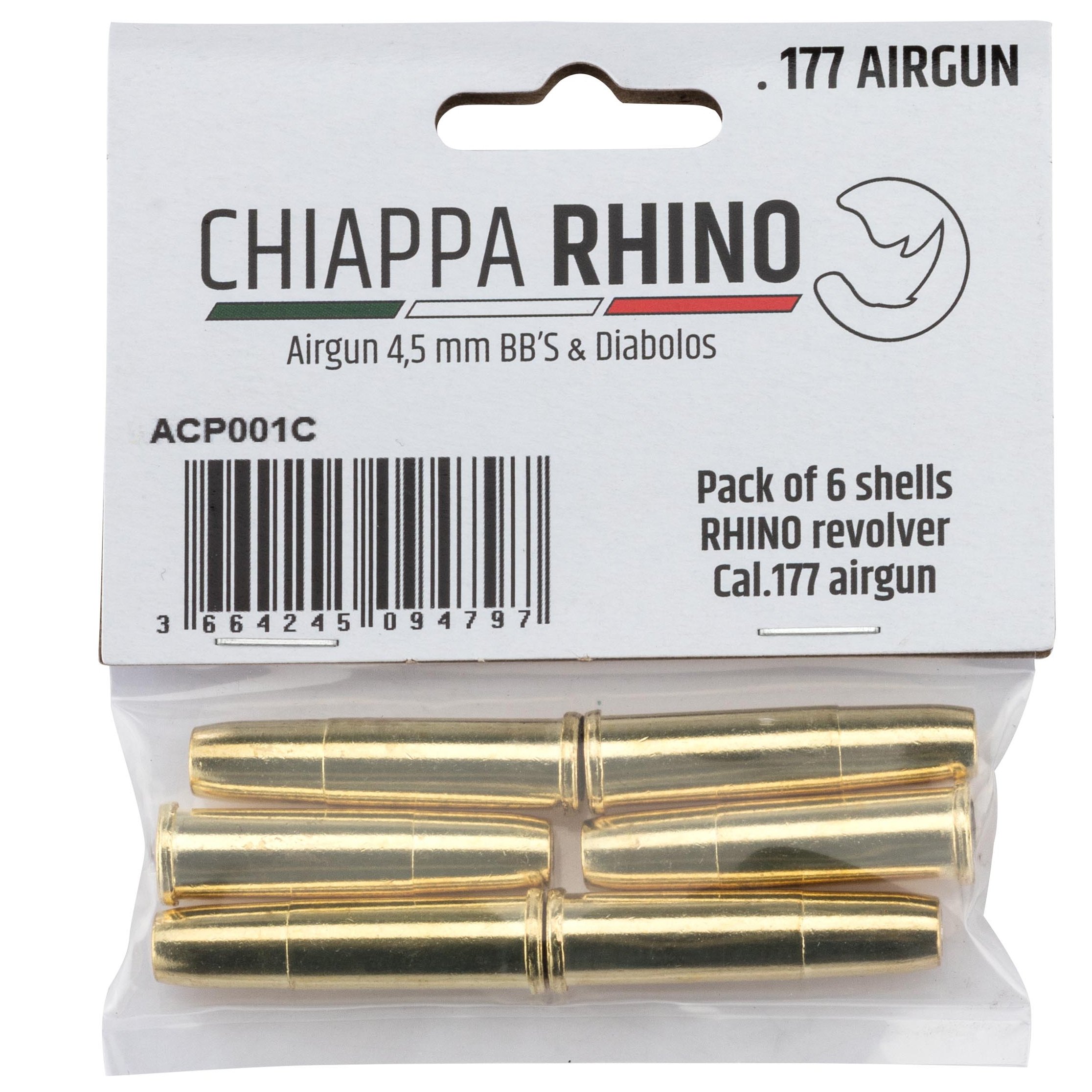 Sześć łusek do rewolweru-wiatrówki Black Ops Rhino kal. 4,5 mm